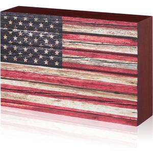 Sintuff Memorial Day Decor Patriotic 4th of July Tabletop Decorarion Wooden American Flag Box Sign 250th Anniversary Independence Day Veterans Wood Gifts for Table Centerpiece Office Desk Shelf