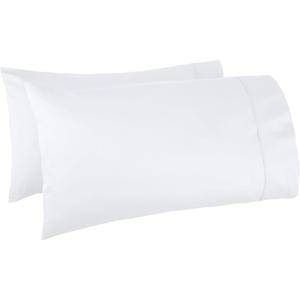 Amazon Basics 400 Thread Count Soft 100% Cotton Pillow Cases, Wrinkle Resistant, Sateen Weave, King Size, 40" x 20", Machine Washable, White, Set of 2, Pillows Not Included