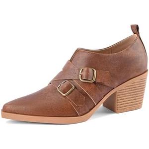 SICARE Chunky Heel Penny Loafers for Women Closed Pointed Toe Block Heels Cross Buckle Strap Slip On Classic Vintage Pumps Dress Shoes Elegant for Work Office Party Daily Wear, Size 6