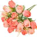Artificial Rose Flower 20 Heads 2 Bundles Bridal Bouquet Silk Rose Bulk for Wedding Home Valentine's Day Party Decor, Mixed Living Coral