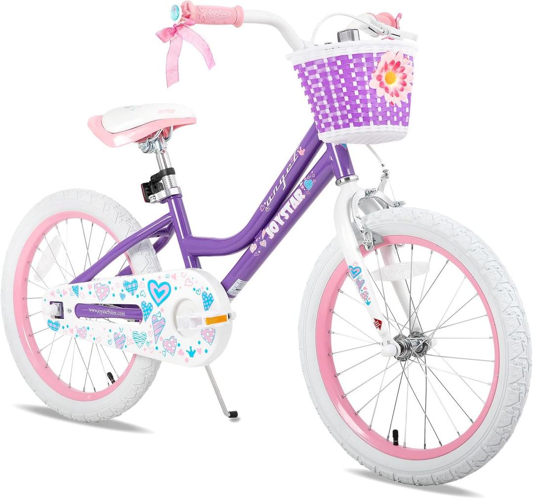 JOYSTAR Angel Girls Bike for Toddlers and Kids Ages 2-13 Years Old, 12 14 16 18 20 Inch Kids Bike with Training Wheels & Basket, 20 24 Inch Girls Bicycle with Handbrake & Kickstand (Purple)