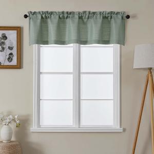 Lecloud 1 Piece Sage Green Valances for Windows, Burlap Textured Window Kitchen Short Curtain for Bedroom Living Room, Classic Solid Rod Pocket Bathroom Cafe Small Curtain, 60" W x 14" L