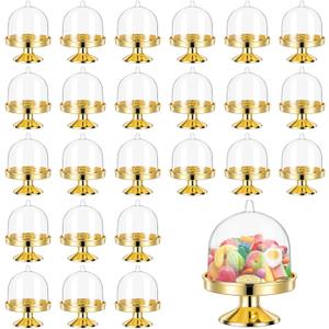 24Pcs Mini Cupcake Stand Mini Cake Stand with Lid Dessert Display Covers Cupcake Stands Chocolate Candy Plate with Dome Cover for Birthday Wedding Holiday Baby Shower Tea Party Supplies (Gold)