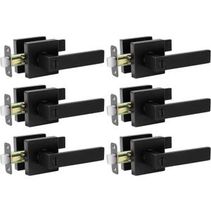 AIKKIL Matte Black Door Handle Interior Knob Keyless Levers Set (6 Pack), Heavy Duty Privacy Lock for Bedroom or Bathroom, Reversible for Left Right Sided Doors