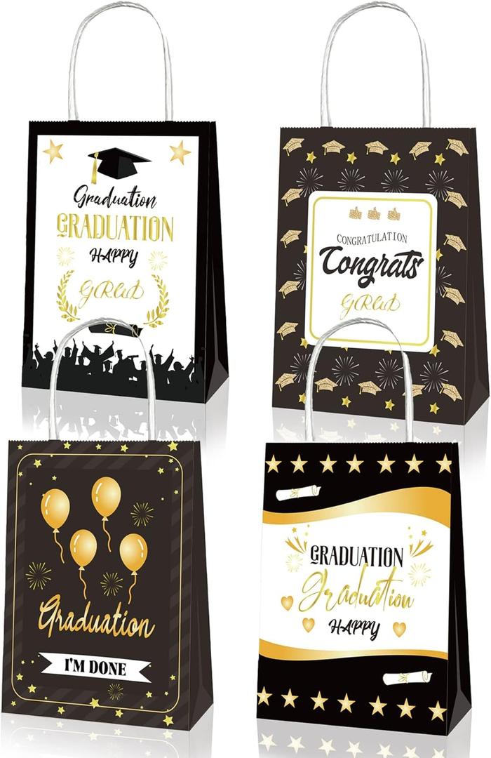 CRAWPROP Graduation Gift Bags with Handles - Party Favor Supplies & Wrapping Bags for Graduation Season Theme Party Decoration (Pack of 12)