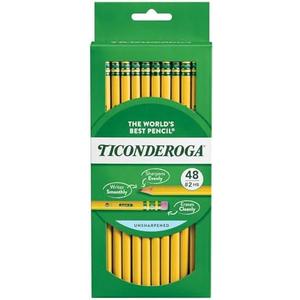 Ticonderoga Wood-Cased Pencils, Unsharpened, 2 HB Soft, Yellow, 48 Count