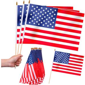 Newwiee Large American Flag on Stick 16 x 24 Inch American Hand Held Stick Flag Handheld Us Flag 4th of July USA Flag with Wooden Spear Top for Memorial Day Yard Garden(12)