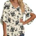 Jouica Women's Fall Casual 3/4 Ruffled Sleeve Chiffon Blouse Tops for Women (S)