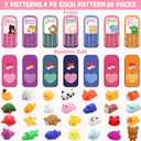 28 Pack Valentines Day Gifts for Kids School, Animal Mochi Squishies with Greeting Cards, Classroom Exchange Party Favors, Stress Relief Fidget Toys, School Prize Supplies