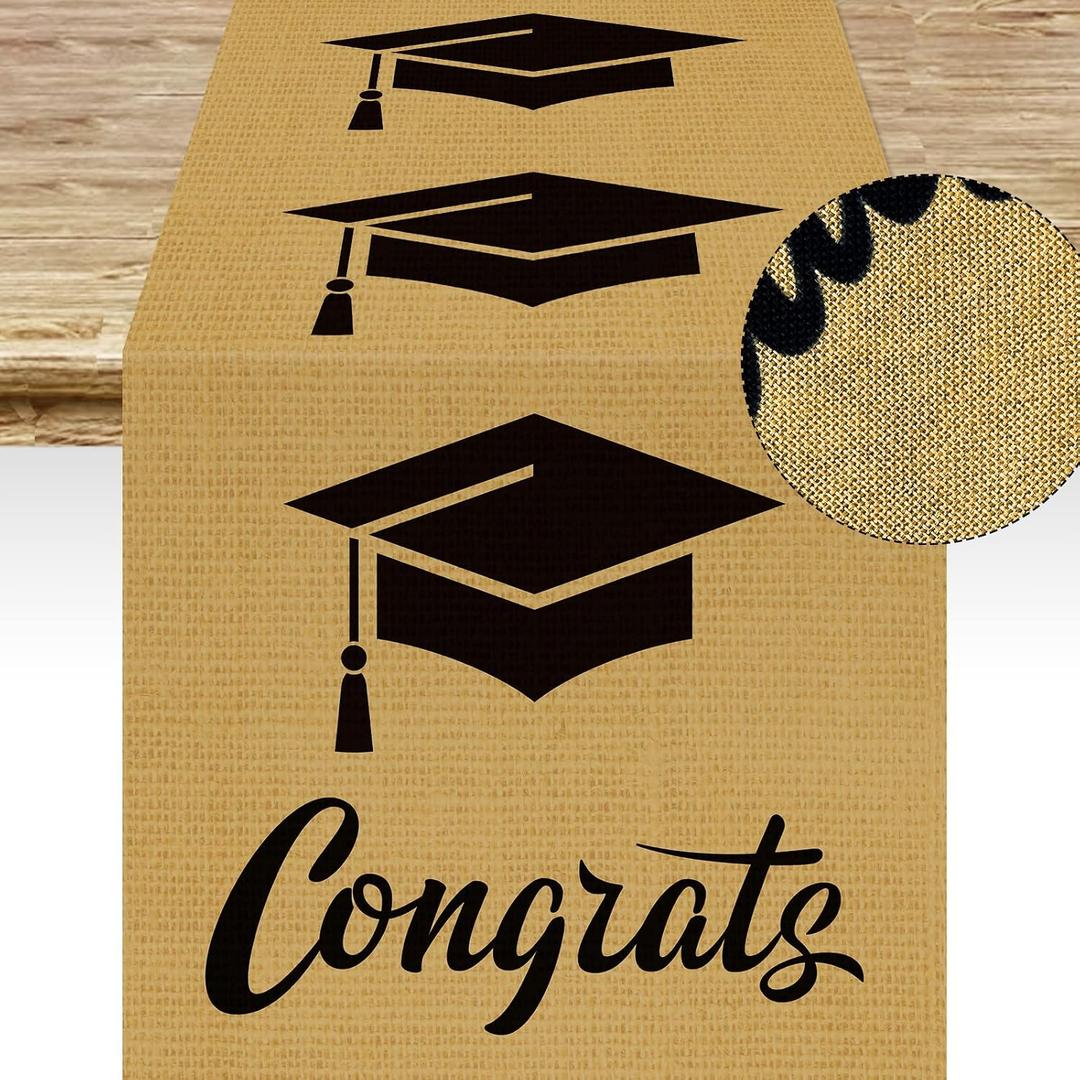 Burlap Graduation Table Runner 7213 Inch 2026 Graduation Party Decorations Jute Congrats Grad Cap Table Runners Rustic Table Runner for Dining Room Kitchen Home Graduation Party Supplies