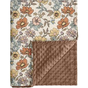 Baby Blanket for Girls, Soft Cozy Nursery Minky Blanket with Double Layer Dotted Backing for Infant Toddler in Crib Stroller, Floral Vintage Brown Blanket, 30x40 Inches