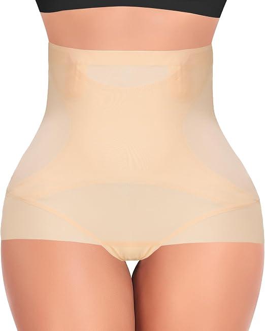 GTYOON Shapewear Tummy Control Underwear for Women Seamless Shaping High Waisted Panties Slimming Stripe Lace Panty (US, Alpha, X-Large, Regular, Regular, Beige-high control) XL