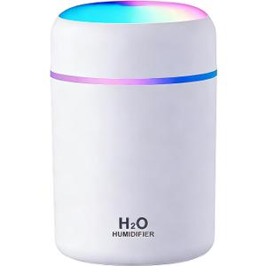 Portable Colorful Cool Mini Humidifier,Aroma Essential USB Personal Desktop Humidifier. Perfect for Bedroom, Office & Car(300ML, White)