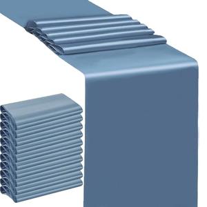 Satin Dusty Blue Table Runners 25 Pack - SINSSOWL 12 X 108 Inches Wedding Satin Table Runner for Party Banquet Bridal Shower Baby Shower Conference Dining Room Table Decoration - Dusty Blue