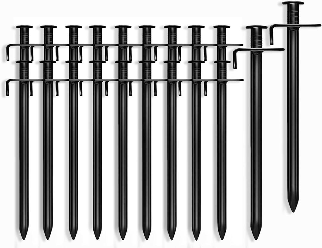 Cheardia 20 Pack Tent Stakes Heavy Duty, 7.8 Inch Outdoor Camping Pegs Stakes Black Metal Ground Stakes Spikes for Tent Tarp Canopy Unbreakable and Inflexible