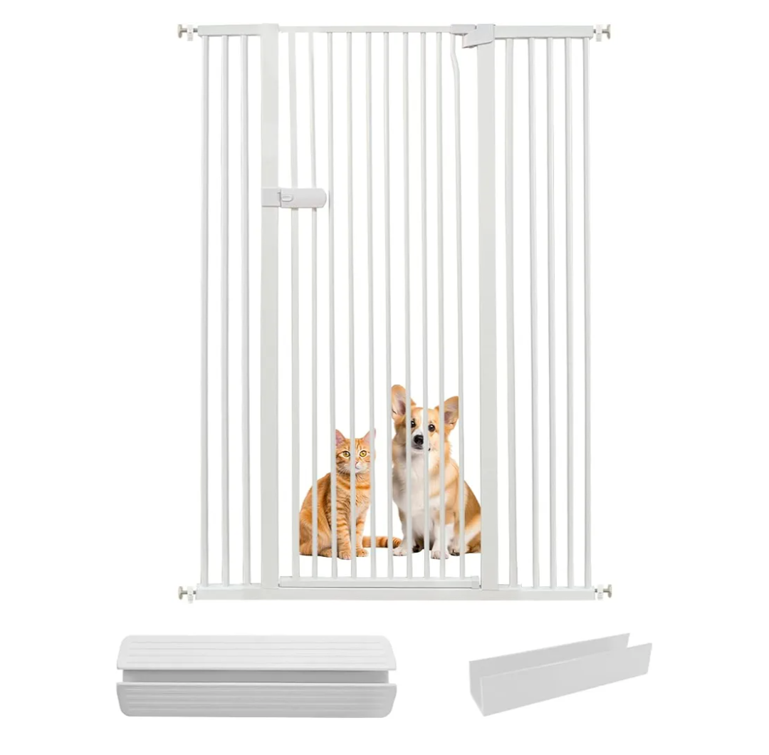 Lumizone Extra Tall Cat Gate 55.12" High Pressure Mounted Extra Wide 2025 New (17 Sizes) 1.37" Gap No Drilling Auto-Close One-Handed Operation Tall Pet Gate for Dogs