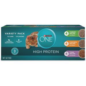 2 x Purina ONE Natural, High Protein Cat Food Variety Pack, Turkey, Chicken and Tuna Recipes - (2 Packs of 12) 3 oz. Cans (EXP 05/01/28)