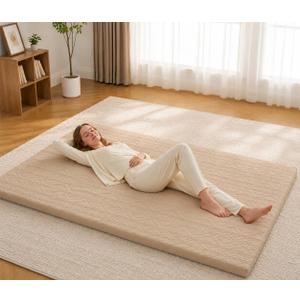 Mollydot Japanese Floor Mattress Full Size 54"x 75", Futon Mattress with Cotton Washable Cover, Roll Up 2.5" Thick Tatami Mat, Portable & Foldable Floor Bed Mattress for Guest Room Dormitory (Coffee)