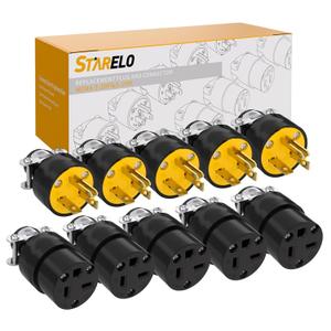 STARELO 5 Set 20 Amp Extension Cord Ends,Electrical Replacement Plug & Connector Set Black Shell 125V 20A 2Pole 3Wire NEMA 5-20P & 5-20R 3-Prong Straight Blade Grounding Type