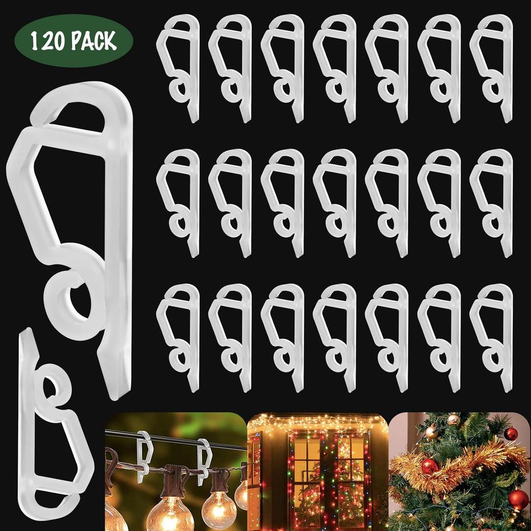 Geegoods Christmas Light Clip,120 Pcs Plastic Outdoor Weatherproof Holiday Gutter Hooks Clips for Outside String Lights Christmas Decoration (White)