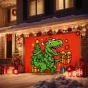 Christmas Garage Door Banner 13x6ft Dinosaur T-Rex Theme Backdrop Seasonal Christmas Decor Winter Door Cover Banners for Outside Garage Wall Covering for Party Garage Decorations