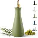 Ceramic Olive Oil Dispenser with Self-Closing Gold Spout - 530 ML Capacity Matte Green Ceramic Oil Dispenser for Kitchen - Leak Proof EVOO Dispensing Bottle - Stylish, Ergonomic, Durable, Easy Pour
