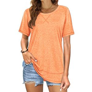 Beimuc Summer Tops for Women Short Sleeve Crewneck Tshirts Side Split Loose Fit Tunic Shirts Orange (Orange, S)