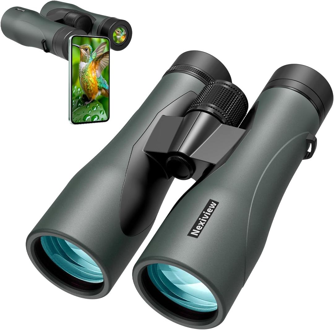15x52 HD Binoculars for Adults High Powered with Upgraded Phone Adapter - Large & Bright View, Lightweight, IPX7 Waterproof - Binoculars for Hunting Bird Watching Travel (Green)