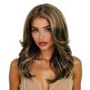 Brown Long Layered Synthetic Hair Wigs for Women with Bang Mixed Blonde for Daily Party Use (W6237#8H124-613)