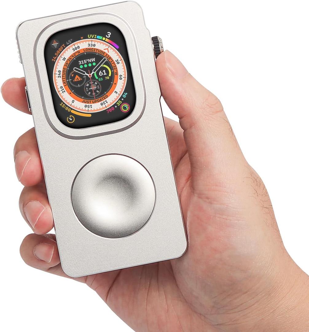 Aluminum Alloy Case for Apple Watch 49mm 44mm 45 46 42 40 41mm-Turn Your Apple Watch into a Smartphone,Retro iPod Style Metal Protective Cover with Click Wheel (Silver, 49mm- Ultra 3 2 1)