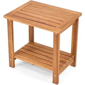 Jurax Solid Wood Outdoor Side Table, 2-Tier End Table - Golden Teak, 16.9"H x 13"W x 16.5"L