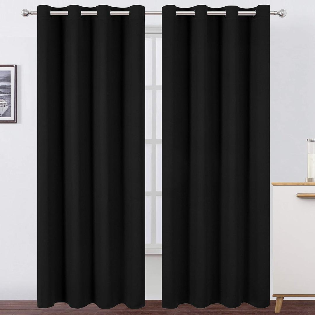 LEMOMO Blackout Curtains 52 x 84 inches Long Black Curtains Set of 1 Panels Thermal Insulated Room Darkening Curtains for Bedroom