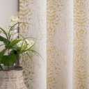 Gold and Greyish Cream White Light Filtering Damask Pattern Extra Length Mandala Curtains for Living Room 52 by 90 Inches Long 2 Panels