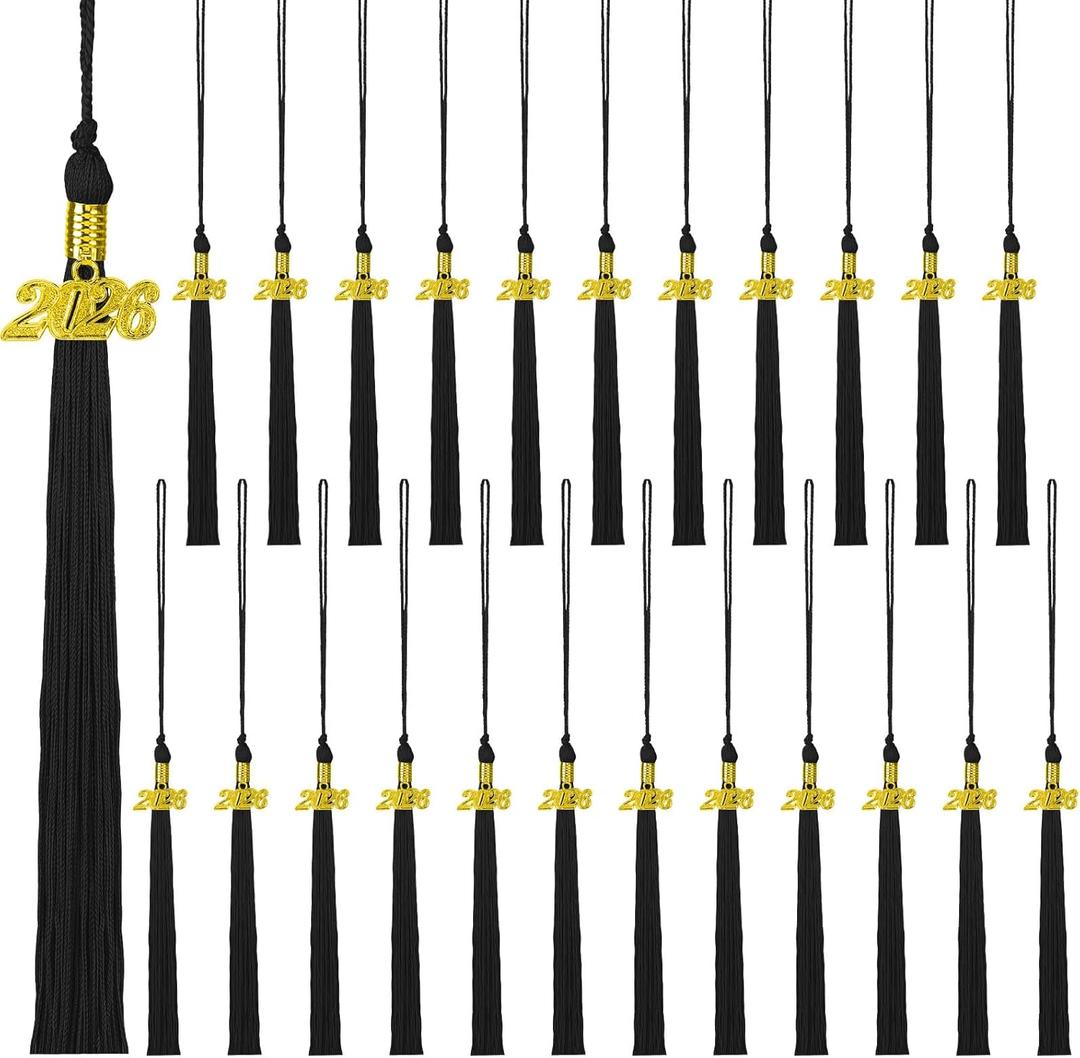 24 Pieces 2026 Graduation Tassel, Graduation Cap Tassels Decoration with 2026 Year Gold Date Charms, Grad Gifts for 2026 Year Grad Ceremonies Souvenir, Black