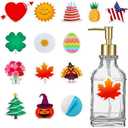 Teenyyou Seasonal Holiday Soap Dispenser with 14 Interchangeable Seasonal Festival Magnets Glass Lotion Fall Thanksgiving Halloween Autumn Soap Dispenser for Farmhouse Kitchen Bathroom Accessories