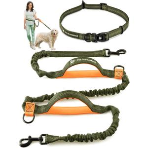 Pet Dreamland Exquisite Hands Free Leash for Large Dogs. Ultimate Comfort & Freedom for Running, Walking and Hiking. Premium Quality, Durable & Versatile Dog Walking Belt. Your Dog Will Love It. (Khaki & Orange)