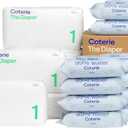 Coterie Baby Wipes + Diapers Kit, Size 1 Diapers (198 Count) & 12 Pack (672 Count) Baby Wipes with 99% Water, Plant Based Materials, Hypoallergenic for Sensitive Skin