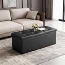 LITZFUR 43 Inches Folding Storage Ottoman Bench, PU Leather Storage Chest, Footrest Padded Seat for Bedroom and Hallway, Holds up to 660 lbs, Black