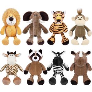 Elcoho 8 Pieces Safari Stuffed Animals Plush Jungle Animal Toys 9.8 Inch Zoo Stuffed Animals Set Cute Plush Toys for Animal Themed Parties Teacher Student Award