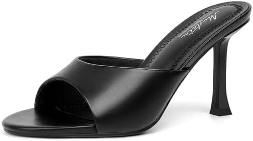 Mostrin Kitten Heels for Women Round Toe Heels With Bow Vintage Mules Sexy Slip on Stiletto Backless Sandals for Party Daily. Size 39, Black Pu