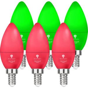 6 Pack LED Red Green Light Bulb - 4W (40Watt Equivalent) - E12 Base Red Green LED Bulb, Party Decoration, Porch Holiday Lighting, Candelabra Bulbs Non-Dimmable