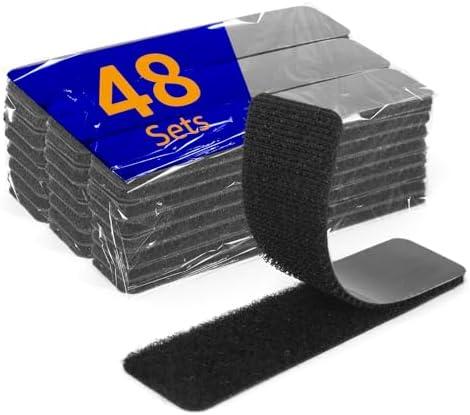 Pack of 5 BESTAPE 48 Sets 1 x 4 inch Adhesive Hook and Loop Fastener Strips, Heavy Duty, Double-Sided Hook and Loop for School, Classroom, Office, and Home Use, Black, 