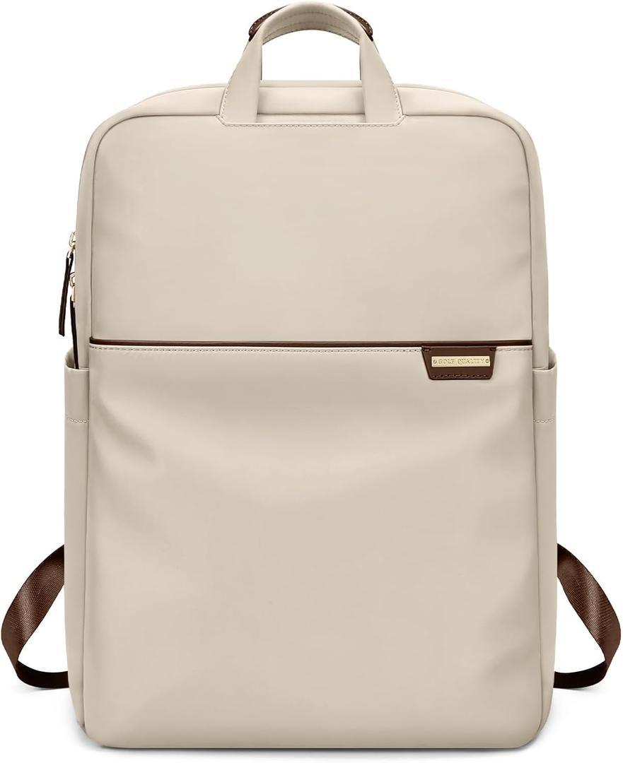 Slim Laptop Backpack for Women, Lightweight Business Backpack for Women Computer Bag Purse for Commuting, Fit 17.3 Inch, Apricot