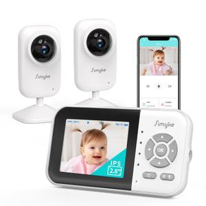 Simyke Upgrade Video Baby Monitor with 2 Cameras and Audio 2.8" Screen,Night Vision,APP,Wireless,2-Way Talk,1200ft Long Range,Feeding Timer,Temperature Sensor,VOX/ECO,5 Lullabies,Portable,Easy Setup, BME28-2