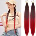 LyoRuSi 2 Pack Braid Ponytail Extension with Elastic Tie Straight Sleek Wrap Around Braid Wig Ponytail Black Red gradient 26 Inch (Black/Red)