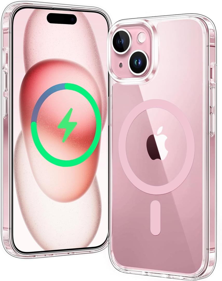 FNTCASE for iPhone 15 Case: for iPhone 14 Case | Support Magnetic Charging Military Grade Drop Protection Anti Yellowing | Rugged Sturdy Shockproof Protective Cell Phone Cover - 6.1 inch (Pink) (for iPhone 15 and iPhone 14 (6.1 inch))