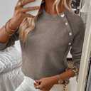 Autumn Winter Women's Sweater Round Neck Button Long Sleeve Knitted Casual Pullover Tops, M