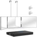 OLIBUY 3 Way Mirror for Hair Cutting, Three Way Mirror for Shaver and Makeup, Height Adjustable with Two Hold Nails, 360 Viewing Angle, Clear Anti-Fog HD Glass (Black Without Led)