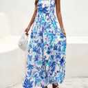BTFBM Womens Summer Maxi Dresses 2025 Casual Sleeveless V Neck Loose Fit Floral Boho Dress Beach Long Sundress (M)