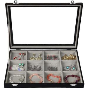 Stratalife Bracelet Holder Jewelry Organizer Jewelry Storage Earring Holder Organizer Jewelry Storage Organizer Bracelets Necklace For Girls Women 12 Grid (Gray Black)